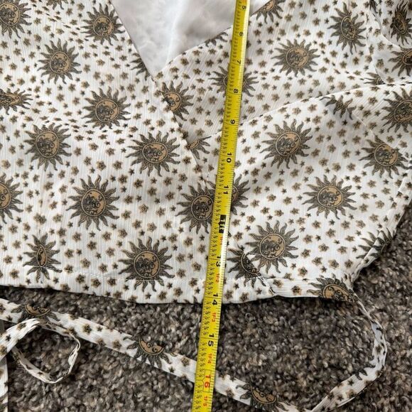 Forever 21 Zodiac Celestial Sun Star Moon Chiffon Wrap Bell Top Blouse S - Picture 7 of 7